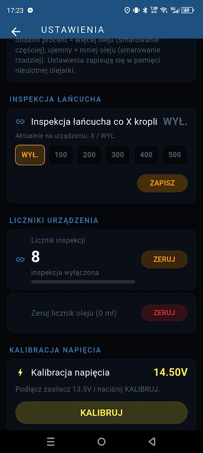 Liczniki urządzenia i kalibracja napięcia akumulatora